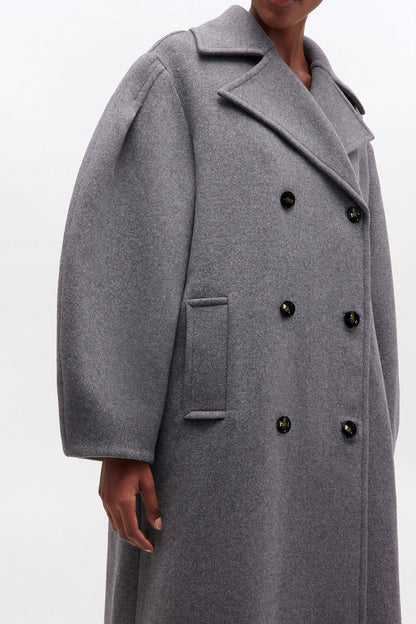 Grey Wool Oversized Long Peacoat - GANNI