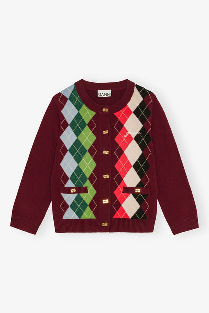 Burgundy Check Cardigan - GANNI