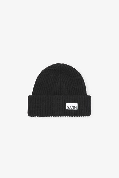 Oversized Wool Rib Knit Beanie - GANNI
